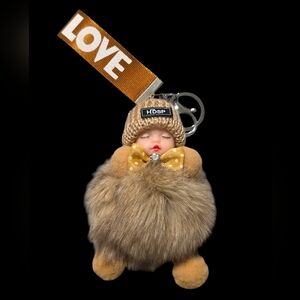 Adorable Tan and Brown Plush Babydoll Bag Charm Keychain